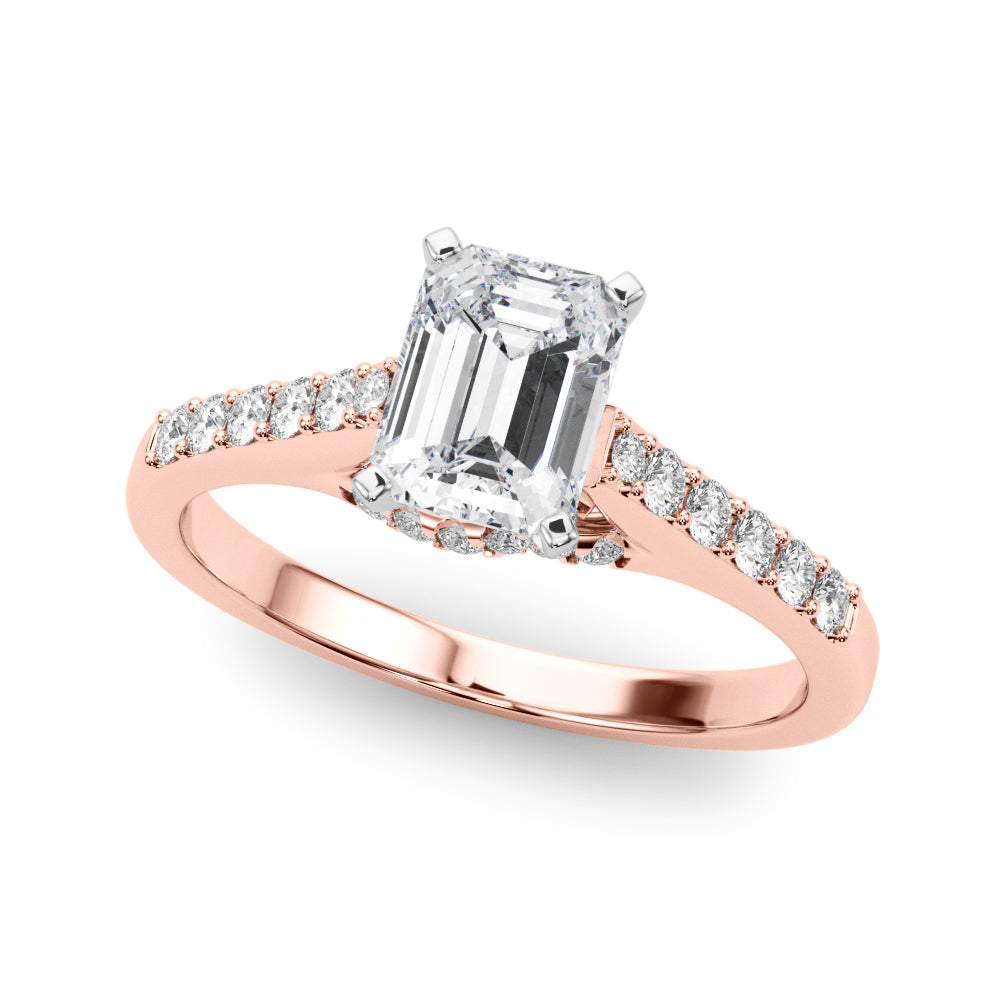 Rose gold Radiant Solitaire Diamond Ring with Pavé Band and Four-Prong Setting 2