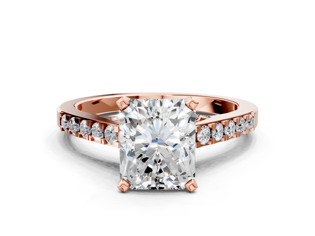 Rose gold Radiant Solitaire Diamond Ring with Pavé Band and Four-Prong Setting_85