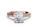 Rose gold Radiant Solitaire Diamond Ring with Pavé Band and Four-Prong Setting_85