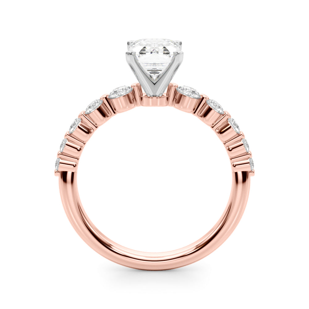 Rose gold Radiant Solitaire Diamond Ring with Pave Band and Four-Prong Setting 1