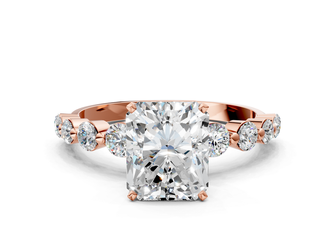 Rose gold Radiant Solitaire Diamond Ring with Pave Band and Four-Prong Setting_272