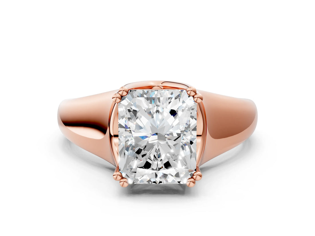 Rose gold Radiant Solitaire Diamond Ring with Six-Prong Cathedral Setting_32