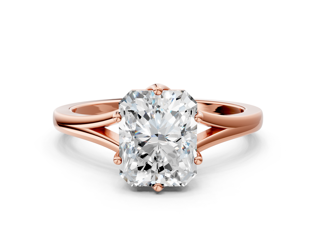 Rose gold Radiant Solitaire Diamond Ring with Six-Prong Setting and Tapered Band_24