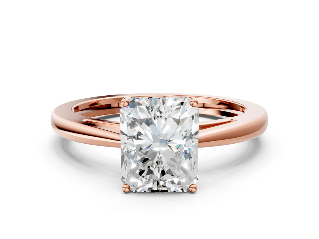 Rose gold Radiant Solitaire Diamond Ring with Split Shank and Four-Prong Setting_12