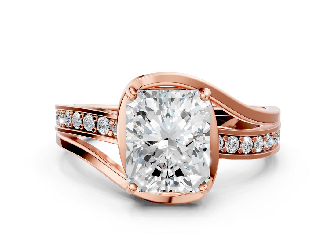 Rose gold Radiant Solitaire Diamond Ring with Split Shank and Prong Setting_65
