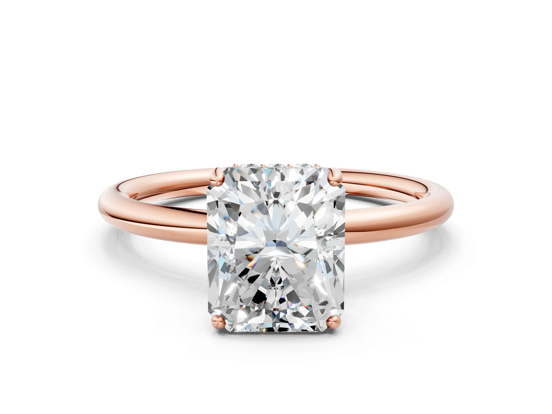 Rose gold Radiant Solitaire Diamond Ring with a Classic Band and Four-Prong Setting