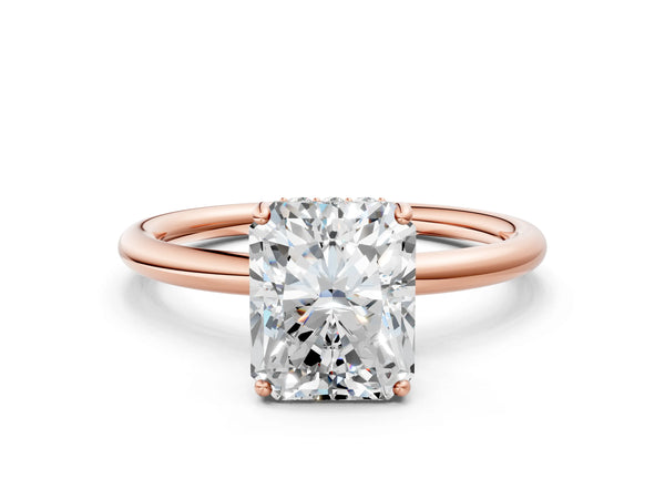 Rose gold Radiant Solitaire Diamond Ring with a Classic Band and Four-Prong Setting