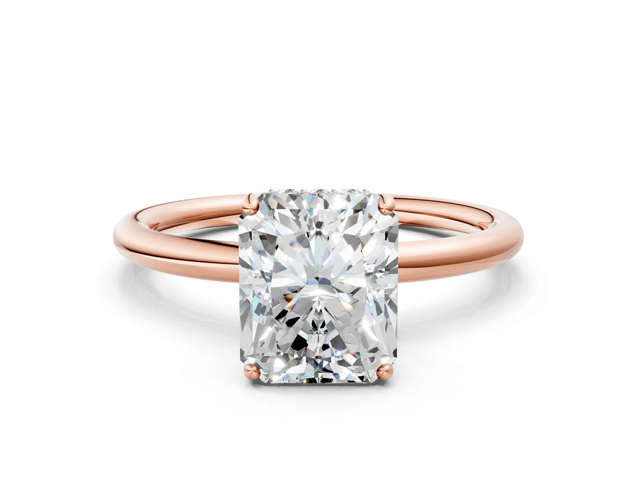 Rose gold Radiant Solitaire Diamond Ring with a Classic Band and Four-Prong Setting