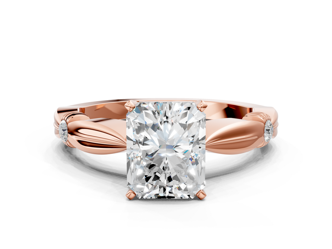Rose gold Radiant Solitaire Diamond Twisted Band with Four-Prong Setting_77