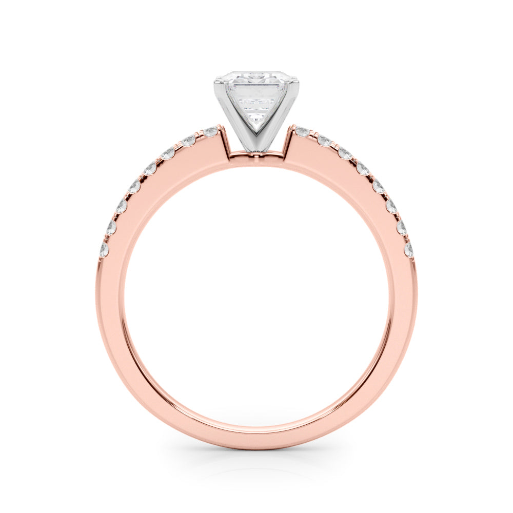 Rose gold Radiant Solitaire Diamond with Pavé Band and Four-Prong Setting 1