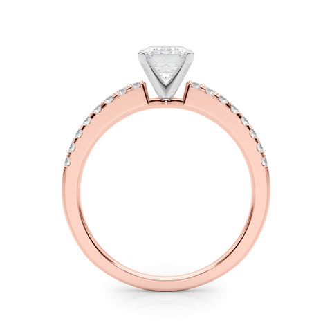Rose gold Radiant Solitaire Diamond with Pavé Band and Four-Prong Setting 1
