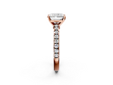 Rose gold Radiant Solitaire Diamond with Pavé Band and Four-Prong Setting_65