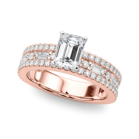 Rose gold Radiant Solitaire Diamond with Pave and Channel Set Band 2
