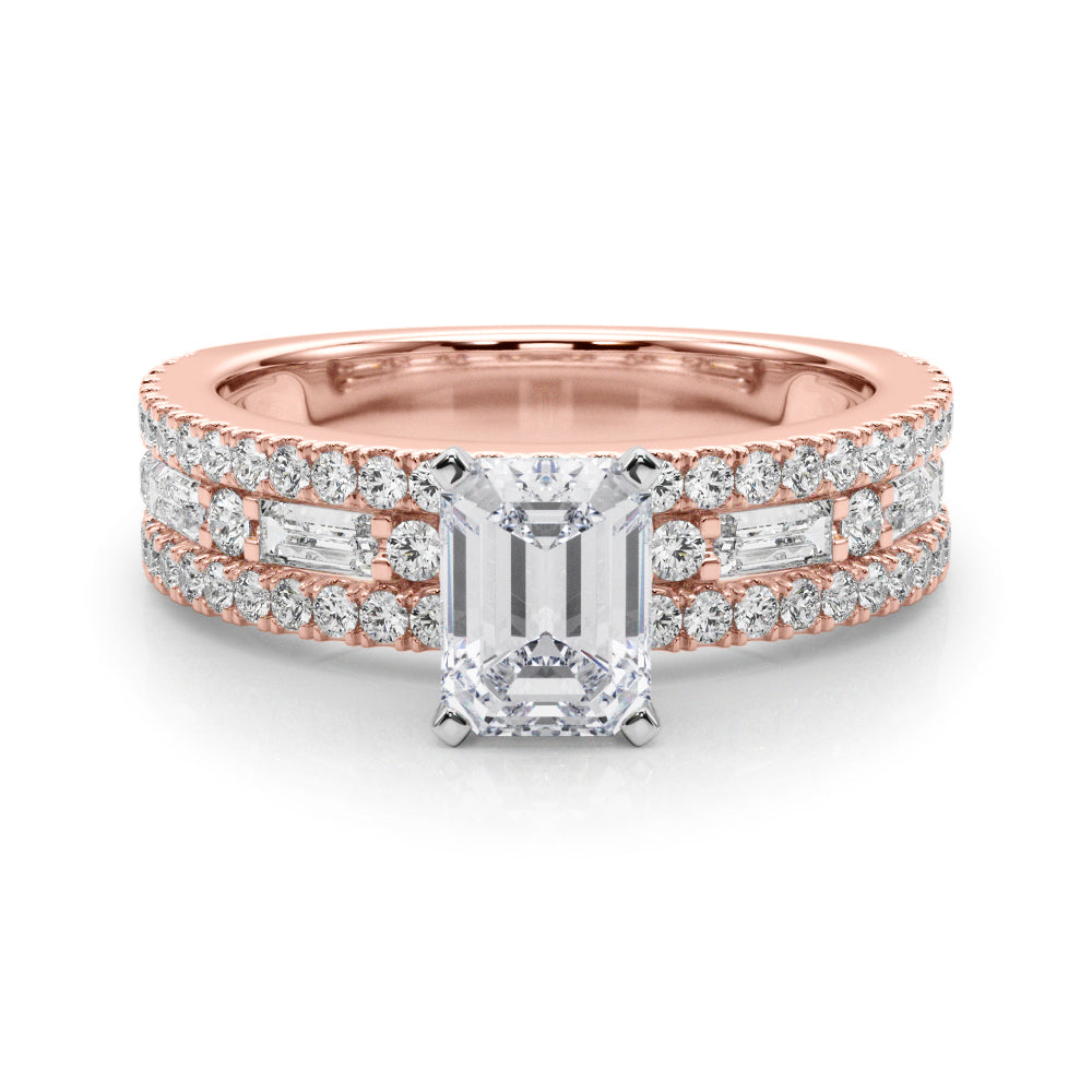 Rose gold Radiant Solitaire Diamond with Pave and Channel Set Band