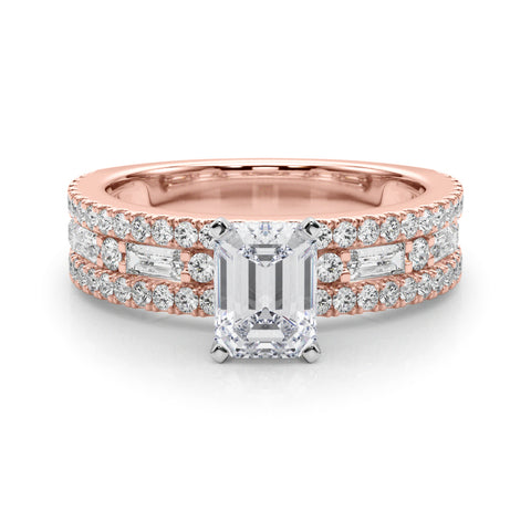 Rose gold Radiant Solitaire Diamond with Pave and Channel Set Band