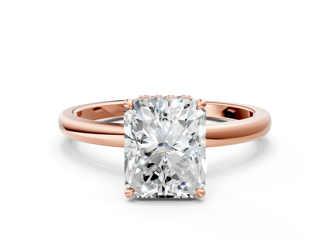 Rose gold Radiant Solitaire Engagement Ring with Cathedral Band and Four-Prong Setting_21