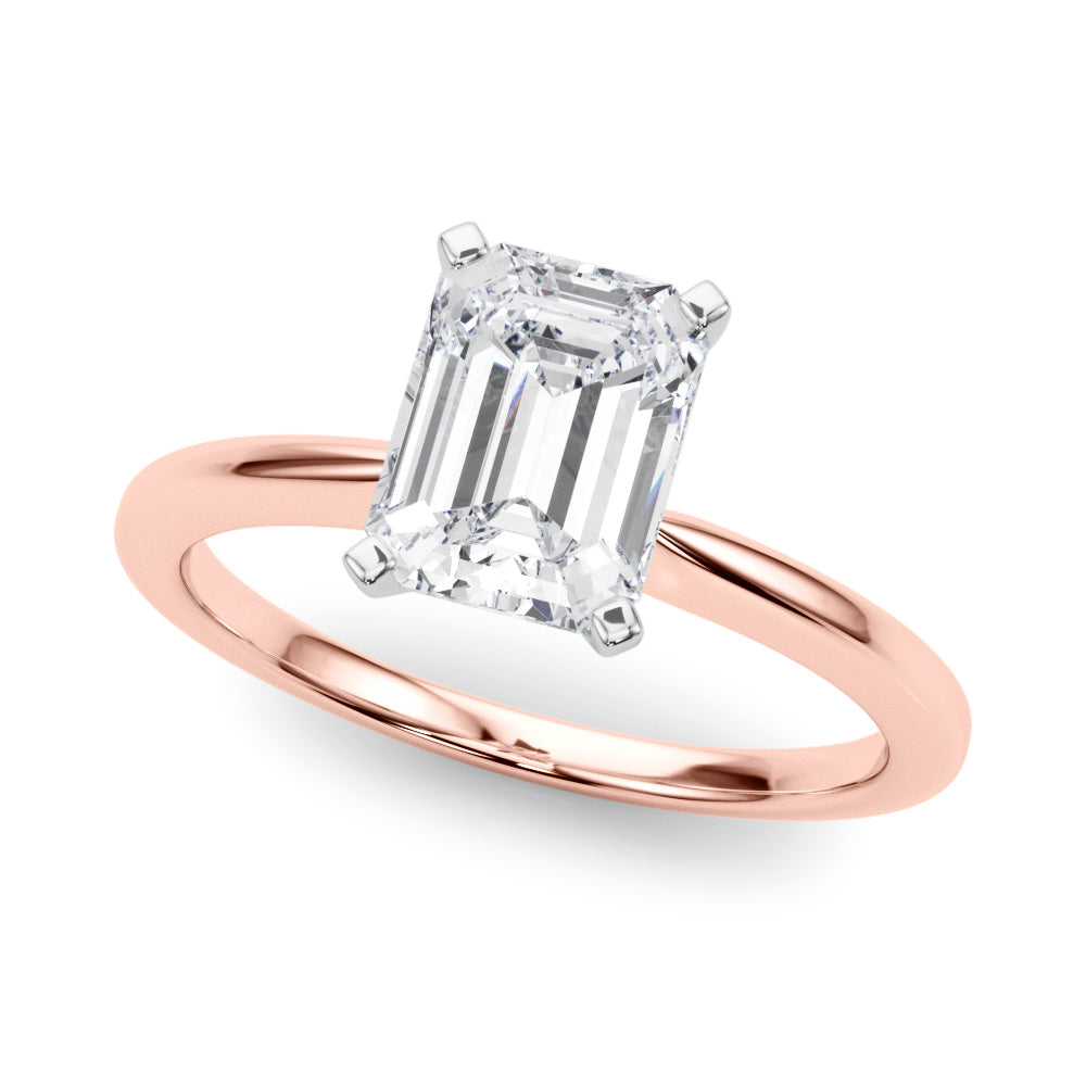 Rose gold Radiant Solitaire Engagement Ring with Classic Band and Four-Prong Setting 2