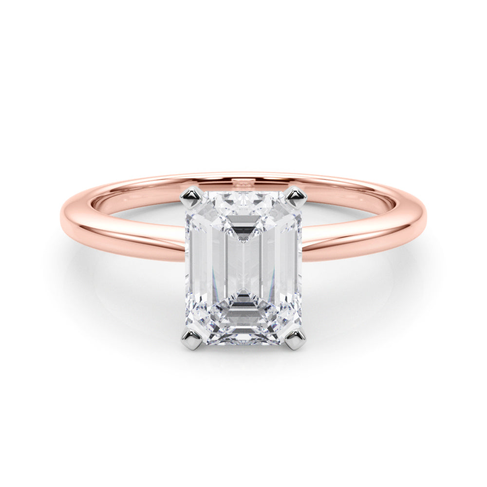 Rose gold Radiant Solitaire Engagement Ring with Classic Band and Four-Prong Setting