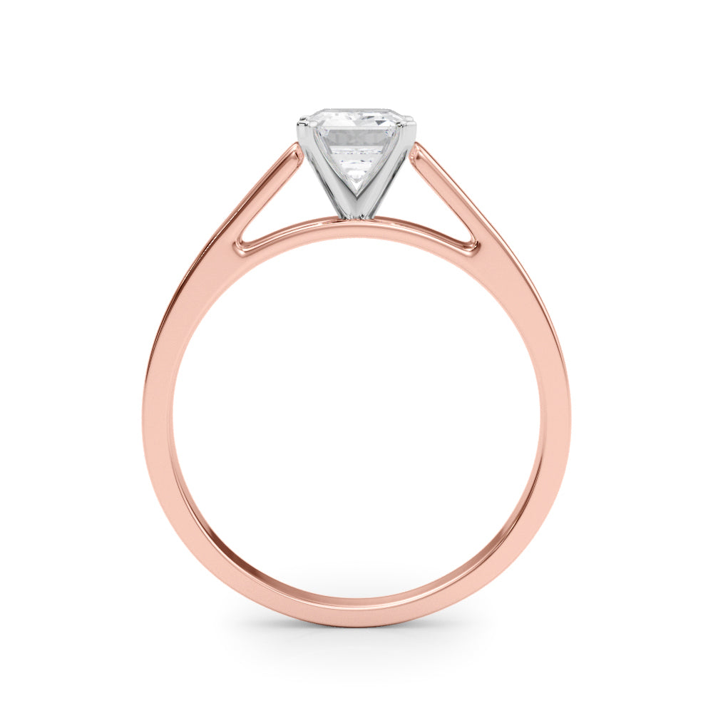 Rose gold Radiant Solitaire Engagement Ring with Four-Prong Setting and Tapered Band 1
