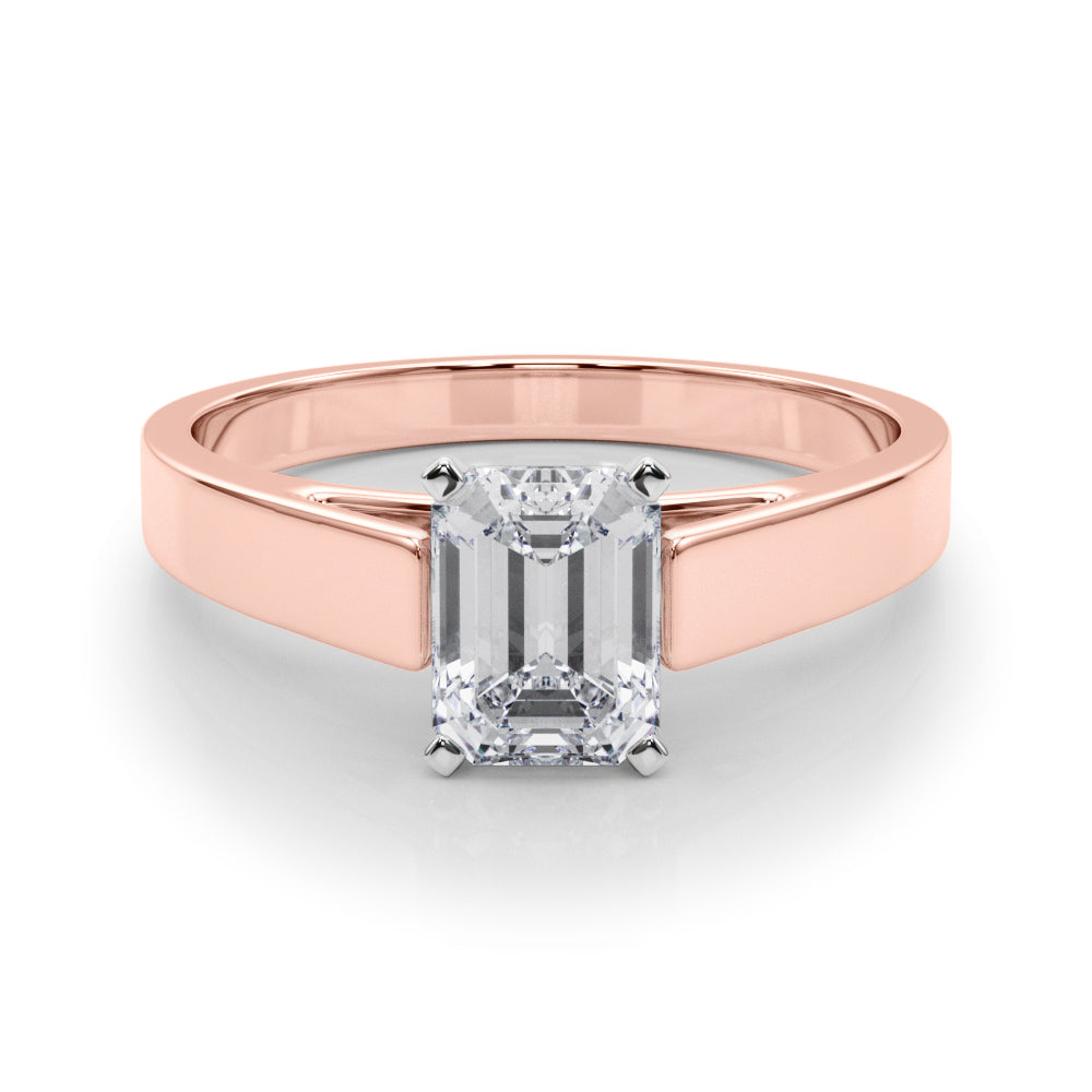 Rose gold Radiant Solitaire Engagement Ring with Four-Prong Setting and Tapered Band