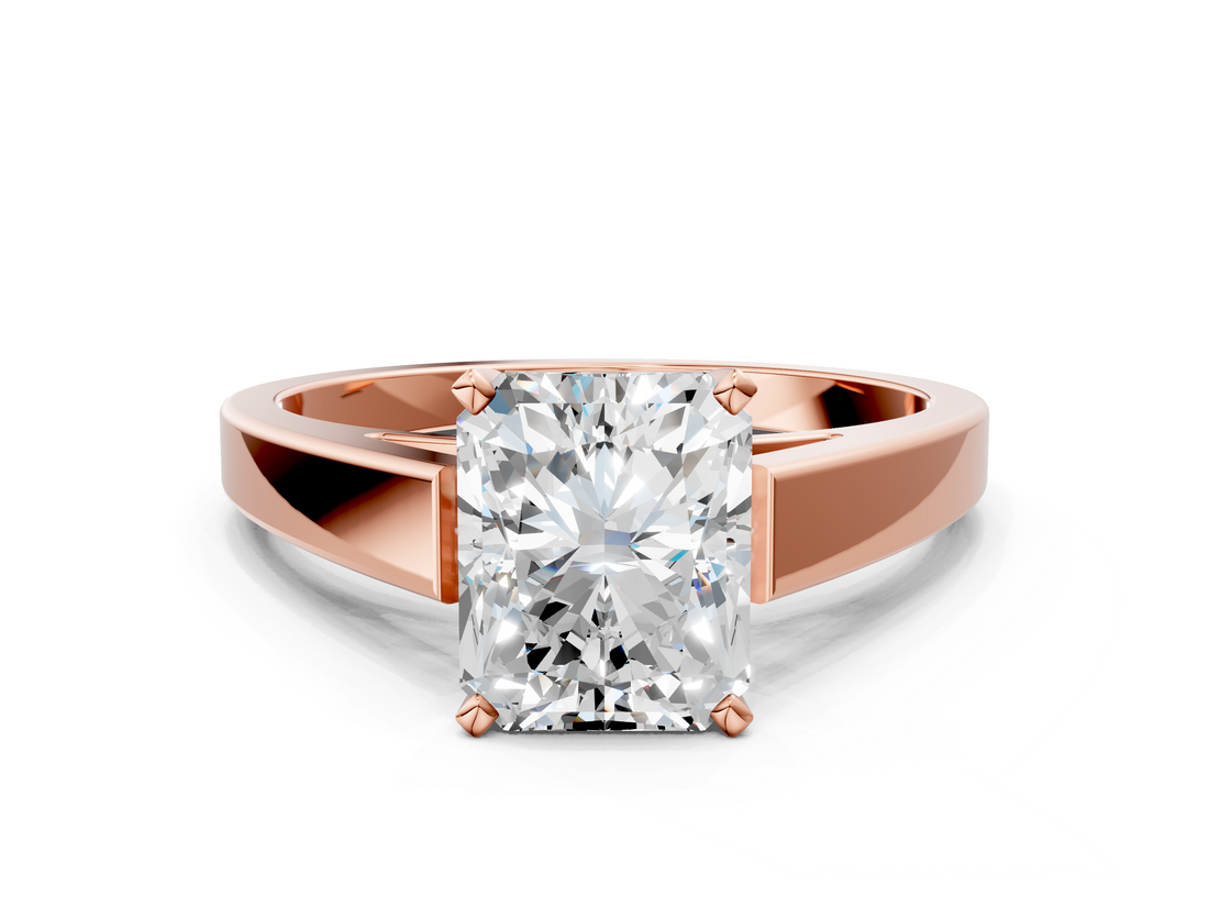Rose gold Radiant Solitaire Engagement Ring with Four-Prong Setting and Tapered Band_18