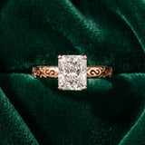 Rose gold Radiant Solitaire Engagement Ring with Scrollwork Band and Four-Prong Setting_15