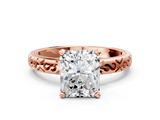 Rose gold Radiant Solitaire Engagement Ring with Scrollwork Band and Four-Prong Setting_163