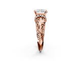 Rose gold Radiant Solitaire Filigree Engagement Ring with Halo and Prong Setting_86