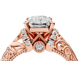 Rose gold Radiant Solitaire Filigree Engagement Ring with Halo and Prong Setting_88