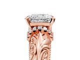 Rose gold Radiant Solitaire Filigree Engagement Ring with Halo and Prong Setting_89