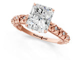 Rose gold Radiant Solitaire Floral Milgrain Engagement Ring_32