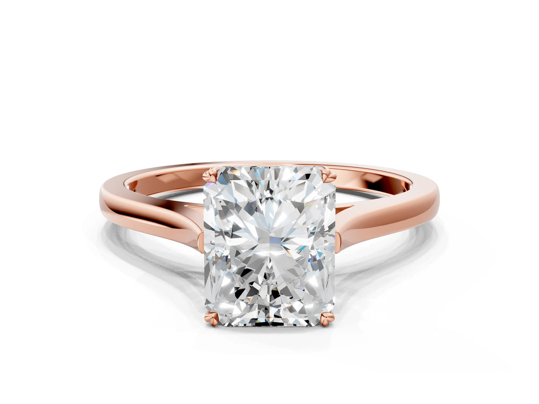 Rose gold Radiant Solitaire Heart Prong Engagement Ring with Tapered Band_55