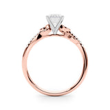 Rose gold Radiant Solitaire Leaf-Inspired Diamond Ring with Pavé Band and Four-Prong Setting 1