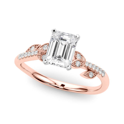 Rose gold Radiant Solitaire Leaf-Inspired Diamond Ring with Pavé Band and Four-Prong Setting 2