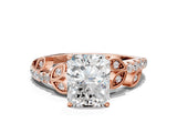 Rose gold Radiant Solitaire Leaf-Inspired Diamond Ring with Pavé Band and Four-Prong Setting_12