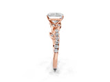 Rose gold Radiant Solitaire Leaf-Inspired Diamond Ring with Pavé Band and Four-Prong Setting_14