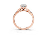 Rose gold Radiant Solitaire Leaf-Inspired Diamond Ring with Pavé Band and Four-Prong Setting_15