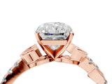 Rose gold Radiant Solitaire Leaf-Inspired Diamond Ring with Pavé Band and Four-Prong Setting_16