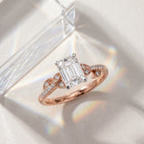 Rose gold Radiant Solitaire Leaf-Inspired Diamond Ring with Pavé Band and Four-Prong Setting_7
