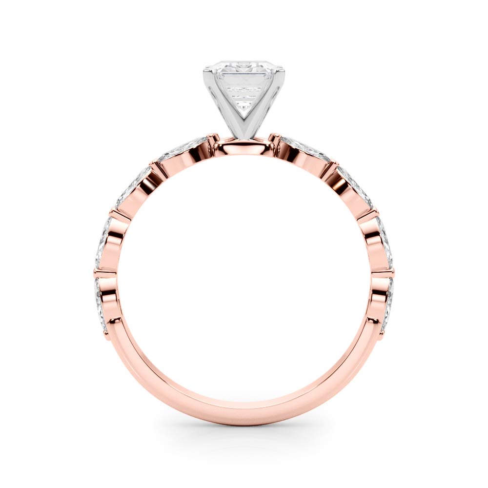 Rose gold Radiant Solitaire Marquise Side Stone Prong Setting Ring 1