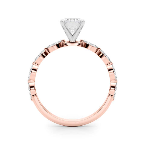 Rose gold Radiant Solitaire Marquise Side Stone Prong Setting Ring 1