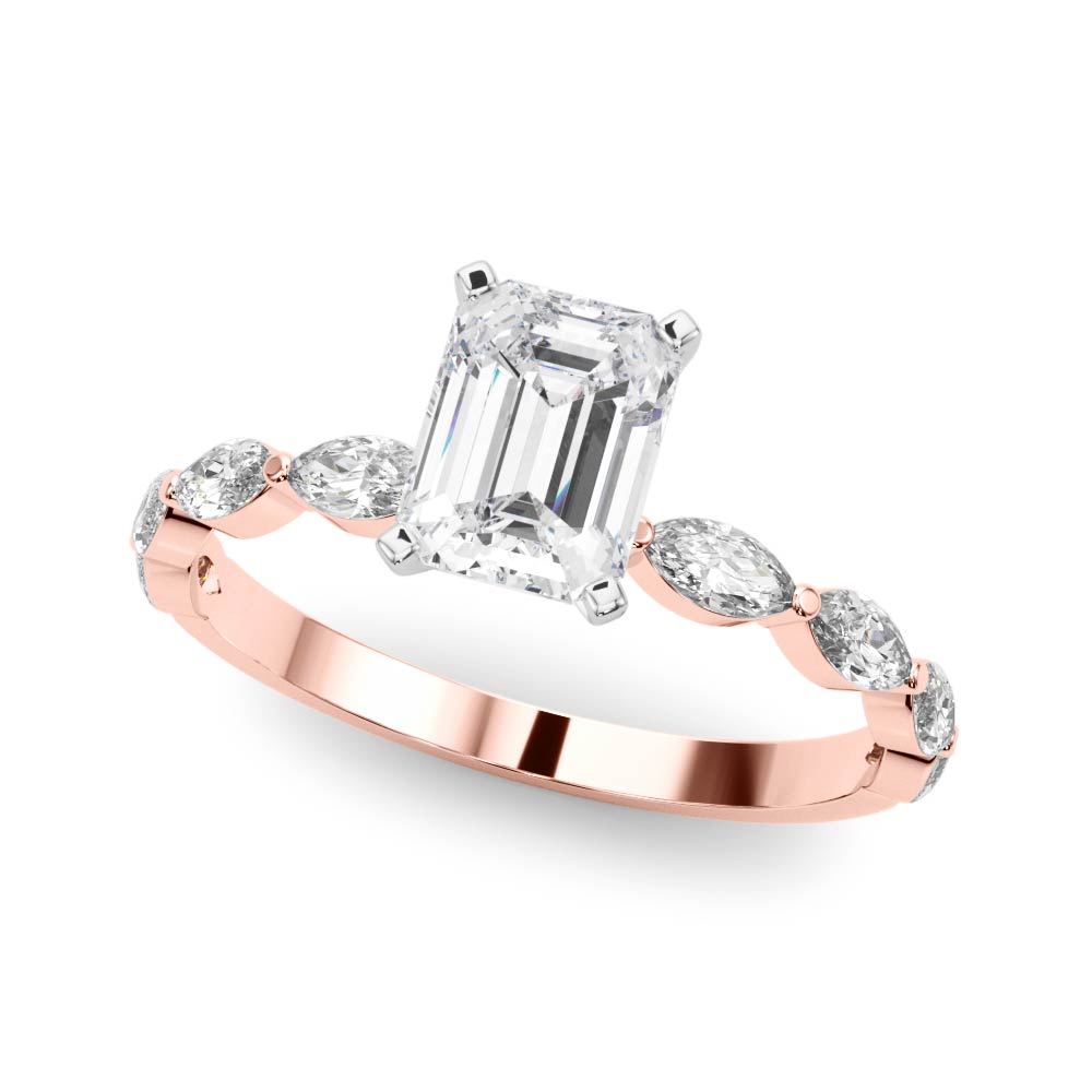 Rose gold Radiant Solitaire Marquise Side Stone Prong Setting Ring 2