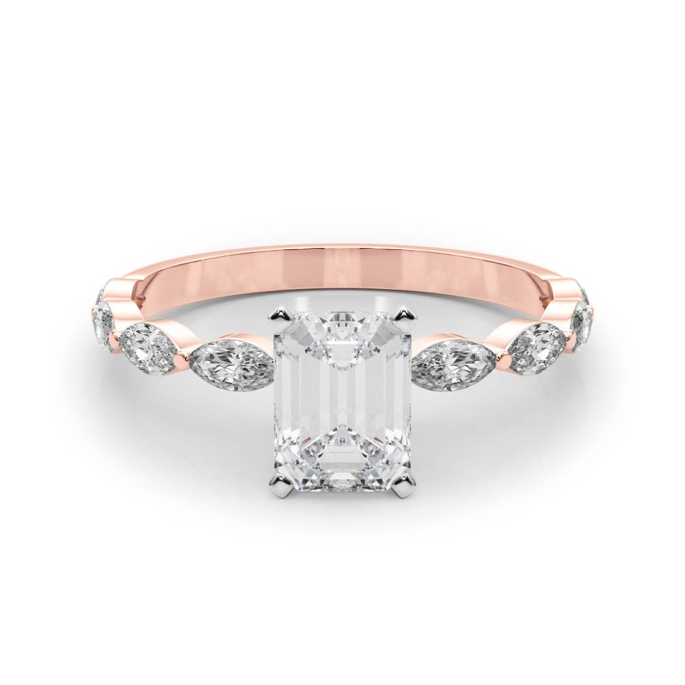 Rose gold Radiant Solitaire Marquise Side Stone Prong Setting Ring