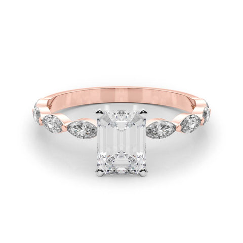 Rose gold Radiant Solitaire Marquise Side Stone Prong Setting Ring
