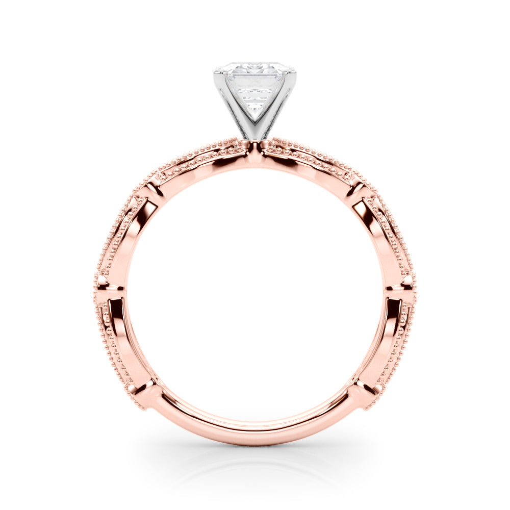 Rose gold Radiant Solitaire Milgrain Diamond Engagement Ring with Bezel and Marquise Band 1