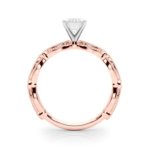 Rose gold Radiant Solitaire Milgrain Diamond Engagement Ring with Bezel and Marquise Band 1