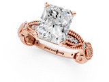 Rose gold Radiant Solitaire Milgrain Diamond Engagement Ring with Bezel and Marquise Band_129