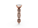 Rose gold Radiant Solitaire Milgrain Diamond Engagement Ring with Bezel and Marquise Band_130