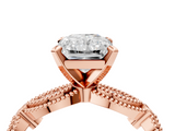 Rose gold Radiant Solitaire Milgrain Diamond Engagement Ring with Bezel and Marquise Band_132