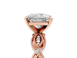 Rose gold Radiant Solitaire Milgrain Diamond Engagement Ring with Bezel and Marquise Band_133